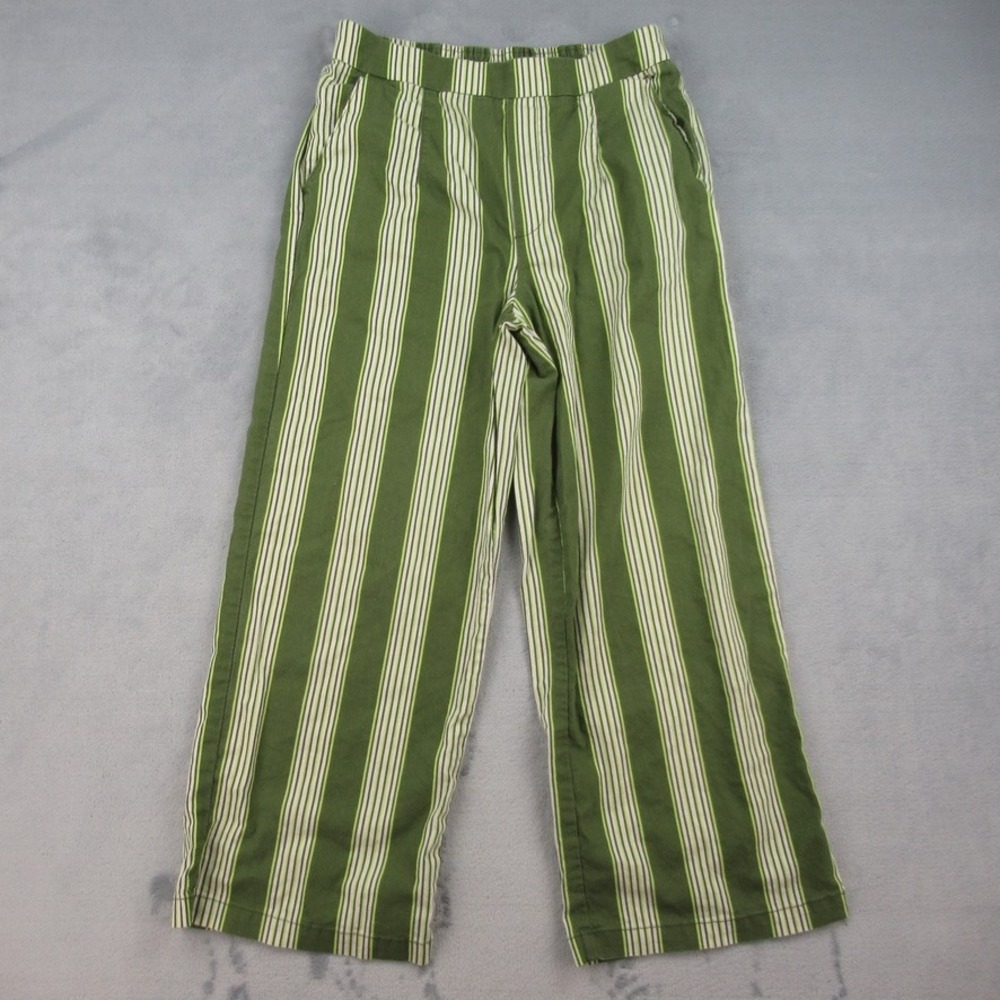 KUT from the Kloth Topaz Wide Leg Pants Women 6 Green Striped High Rise KB75902
